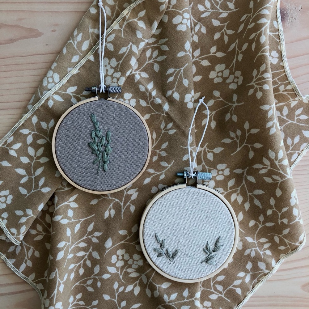 Set of 2 hand embroidered greenery art